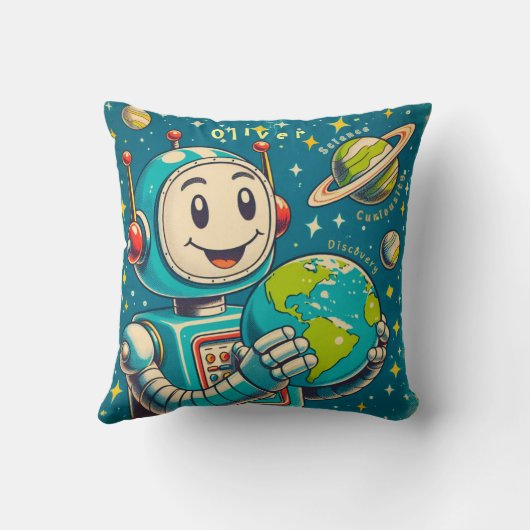 robot in ruimtewetenschap nieuwsgierigheid kussen (Achterkant)