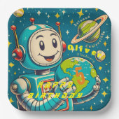  robot in ruimtewetenschap nieuwsgierigheid papieren bordje (Voorkant)