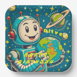  robot in ruimtewetenschap nieuwsgierigheid papieren bordje