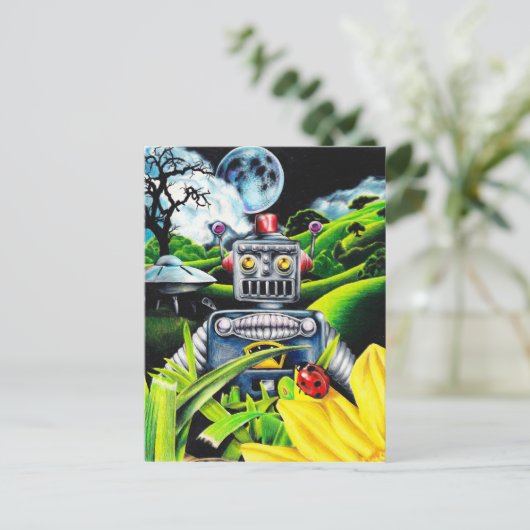 Robot Invasion - Science Fiction Artwork Briefkaart (Staand voorkant)