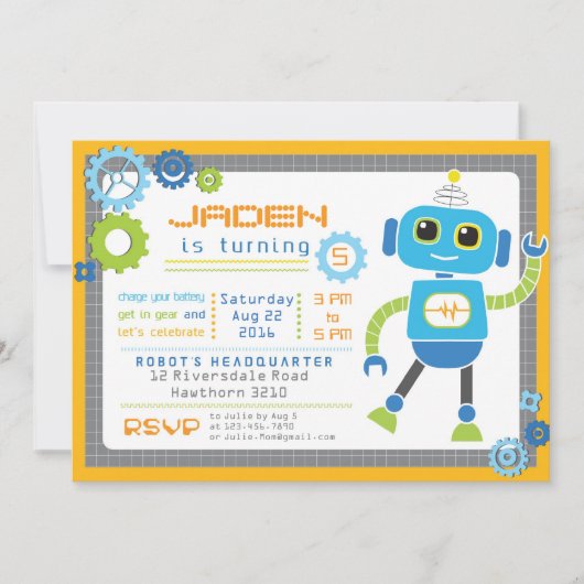 Robot Invitation / Robot Party / Robot Birthday Kaart (Voorkant)