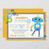 Robot Invitation / Robot Party / Robot Birthday Kaart (Voorkant / Achterkant)