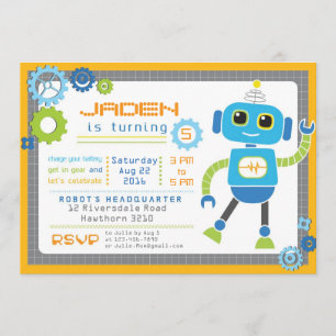 Robot Invitation / Robot Party / Robot Birthday Kaart