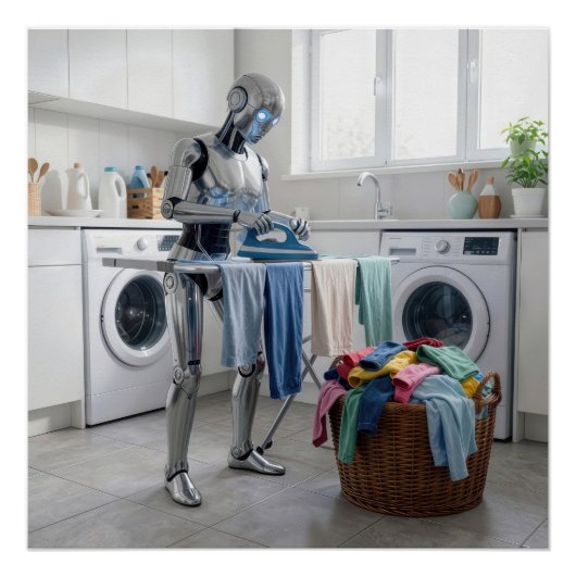 Robot Ironing Clothes Perfect Poster (Voorkant)