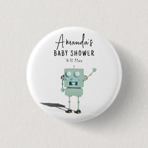 Robot jongen baby shower ronde button 3,2 cm