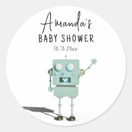 Robot jongen baby shower ronde sticker