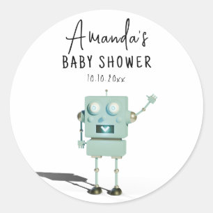 Robot jongen baby shower ronde sticker