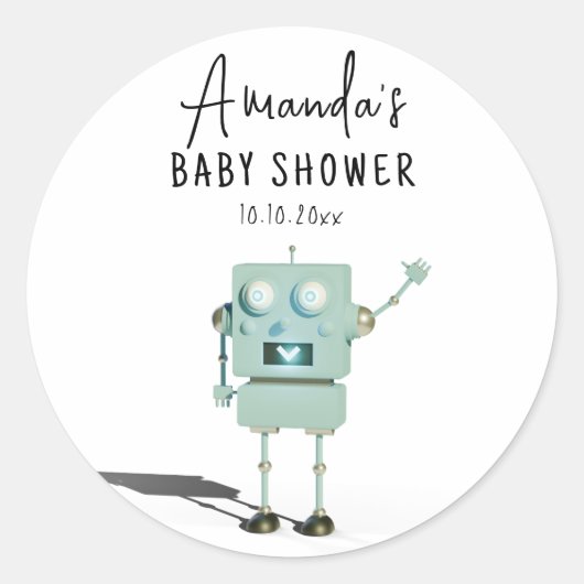 Robot jongen baby shower  ronde sticker (Voorkant)