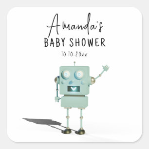 Robot jongen baby shower vierkante sticker