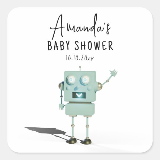 Robot jongen baby shower vierkante sticker (Voorkant)