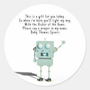 Robot jongen. Gebedskaarslabel Ronde Sticker