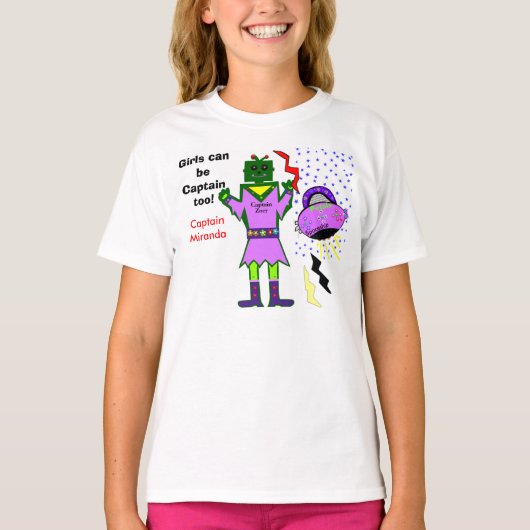 Robot Kapitein Zoey Girls kan ook kapitein zijn T-shirt (Voorkant)