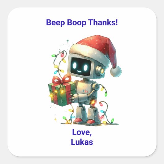 Robot Kerst Verjaardag Favor Sticker (Voorkant)