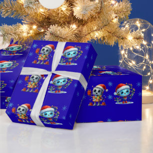 Robot Kerst Verjaardag Inpakpapier, Marineblauw Cadeaupapier