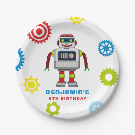 Robot Kids Birthday Paper Bord (Voorkant)