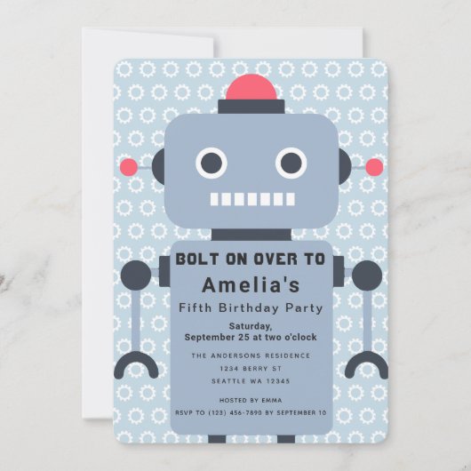 Robot Kids Verjaardag Uitnodiging (Voorkant)