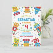 Robot Kinderen Verjaardagsuitnodiging Kaart (Staand voorkant)