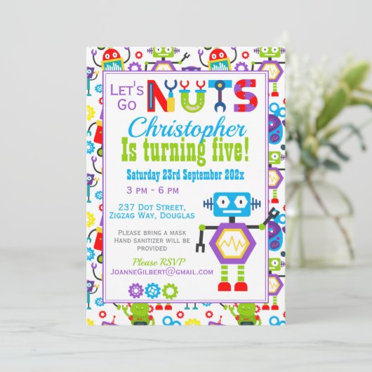 Robot Laten we gaan gek verjaardagsfeestje Kaart (Staand voorkant)