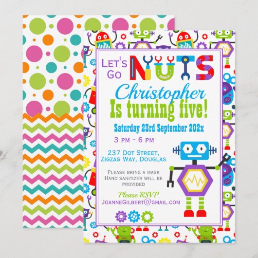 Robot Laten we gaan gek verjaardagsfeestje Kaart (Voorkant / Achterkant)