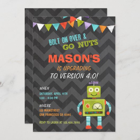 Robot Let's Go Nuts Verjaardagsfeestje Uitnodiging (Voorkant / Achterkant)