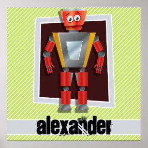 Robot; lichte groene en witte strepen poster