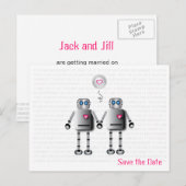 Robot Love Save the Date Aankondigingskaart (Voorkant / Achterkant)