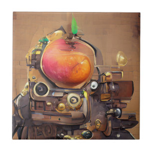 Robot mango hoofdsteampunk digitale kunst tegeltje