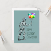 Robot met ballonnen Birthday Kaart (Voorkant / Achterkant in situ)