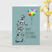 Robot met ballonnen Birthday Kaart (Gele Bloem)