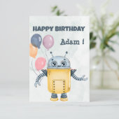 Robot met ballonnen Happy Birthday Wenskaart Kaart (Staand voorkant)