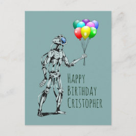 Robot met ballonnen verjaardagsansichtkaart briefkaart