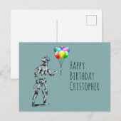 Robot met ballonnen verjaardagsansichtkaart briefkaart (Voorkant / Achterkant)