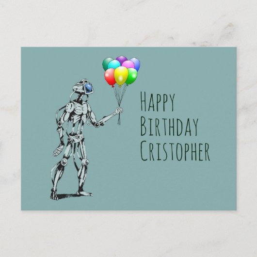 Robot met ballonnen verjaardagsansichtkaart briefkaart (Voorkant)