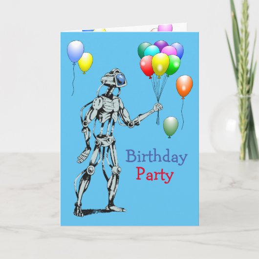 Robot met ballonnen verjaardagsuitnodiging (Voorkant)