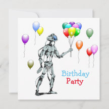 Robot met ballonnen verjaardagsuitnodiging
