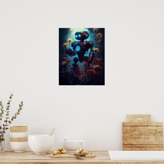 Robot met bloemen poster (Keuken)