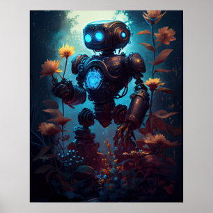 Robot met bloemen poster