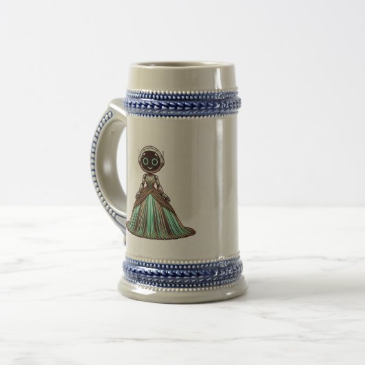 Robot met een gloeiende jurk bierpul (Voorkant links)