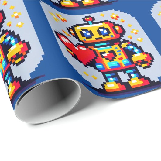 Robot met een hart - Schattige Pixel Art Sci-Fi-on Cadeaupapier (Rol Hoek)