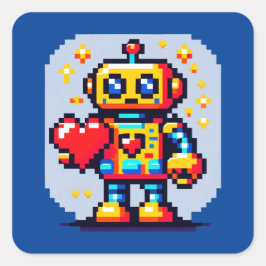 Robot met een hart - Schattige Pixel Art Sci-Fi-on Vierkante Sticker
