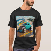 Robot met een surfplank bovenop een oldtimer t-shirt (Voorkant)