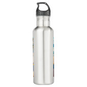 Robot met een surfplank bovenop een oldtimer waterfles  (Achterkant)