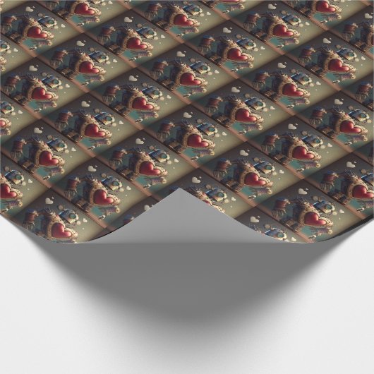 Robot met hartwikkelpapier cadeaupapier (Hoek)