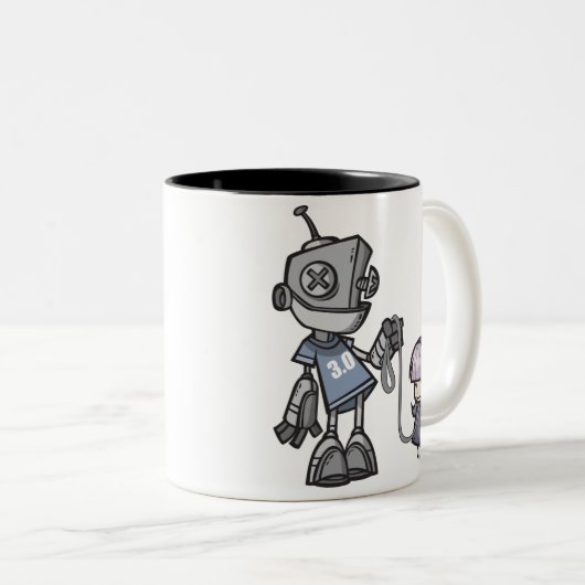 Robot-met-kind Tweekleurige Koffiemok (Voorkant rechts)