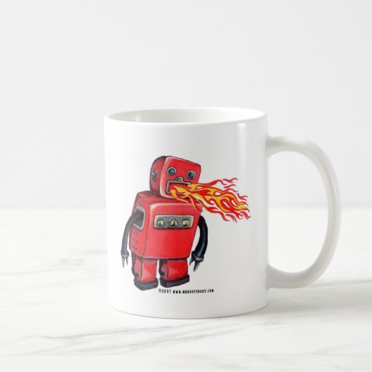 Robot met rode vuursteentje koffiemok (Rechts)
