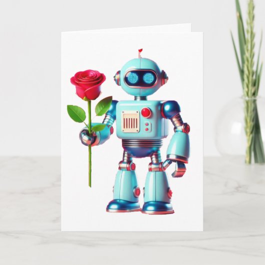 Robot met Roos Feestdagen Kaart (Voorkant)