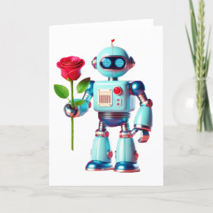 Robot met Roos Feestdagen Kaart