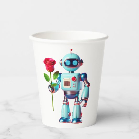 Robot met Roos Papieren Bekers (Voorkant)