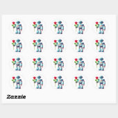 Robot met Roos Ronde Sticker (Vel)