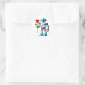 Robot met Roos Ronde Sticker (Tas)